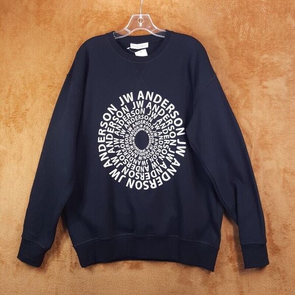 JW ANDERSON Sweatshirt Mens Large Black Pullover Crew Swirl Logo Cotton $310 - Picture 1 of 8